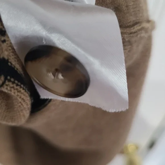 John + Jenn Womens Medium Tan Black Striped V-Neck Button Front Cardigan Sweater - Picture 7 of 11